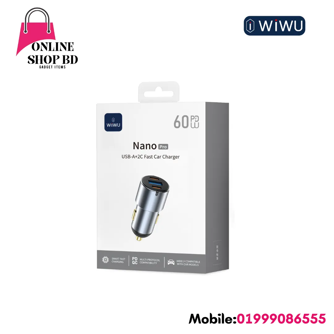 WiWU 60W Nano Pro A+2C Fast Car Charger Wi-CC032 in Bangladesh