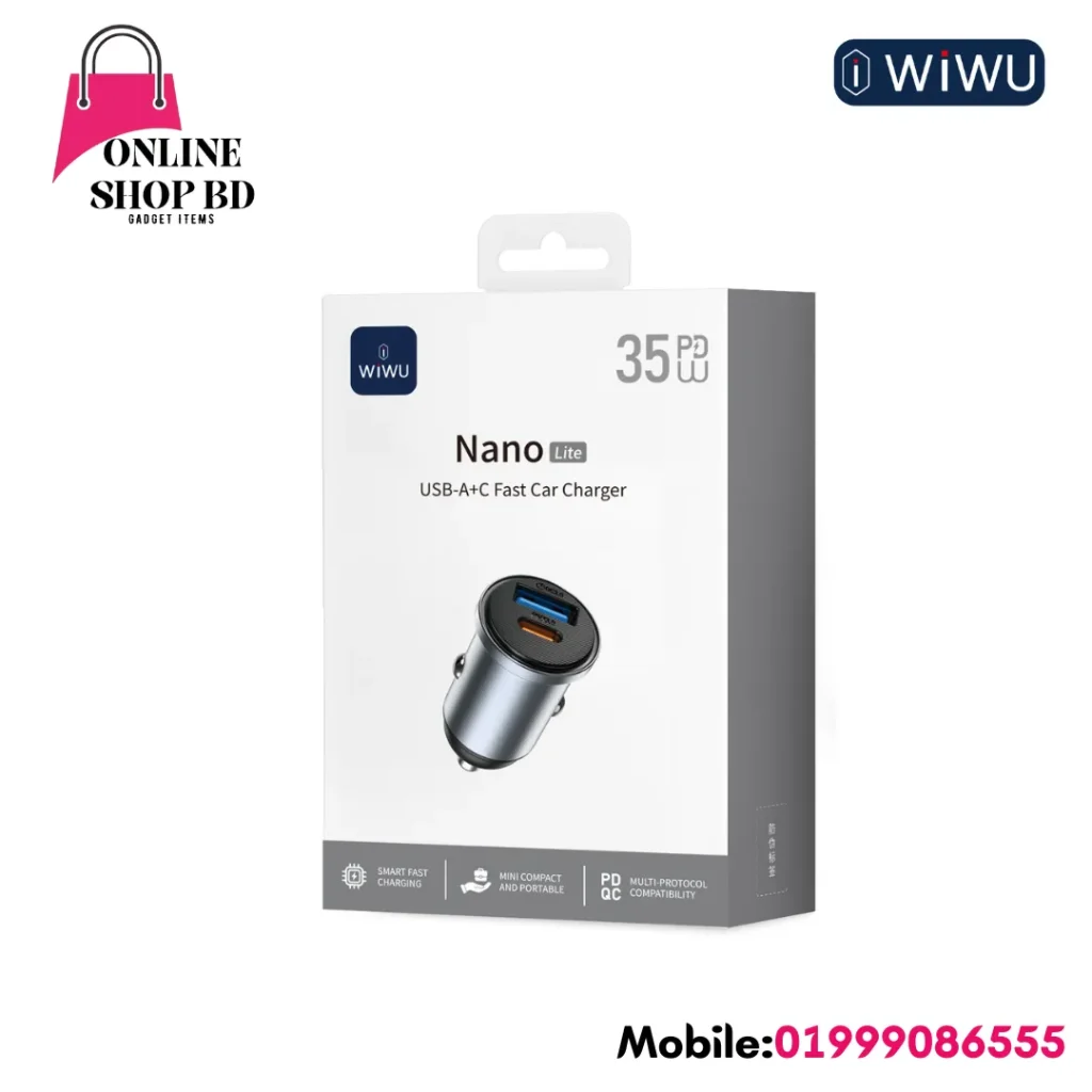 WiWU 35W Nano Lite A+C Fast Car Charger (Wi-CC030) | PD & QC 3.0 Dual Port Car Charger